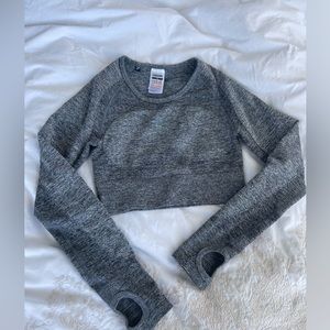 Gymshark charcoal marl smokey teal long sleeve workout crop top sz xs